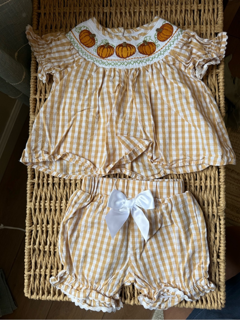 “Lil Cactus” Pumpkin Smocked 2 Piece Set